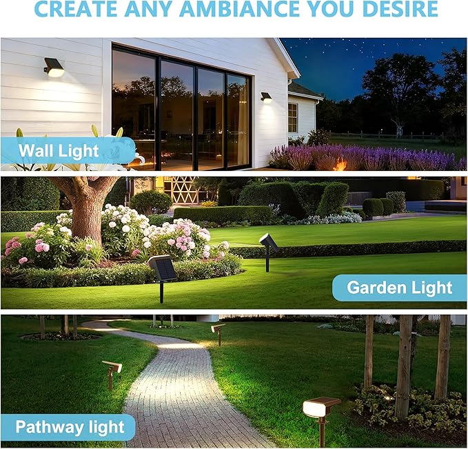 Solar Lights Outdoor Waterproof IP65, Super Bright LED, 3000K 2 Lighting Modes, Solar Powered Yard Garden Solar Spot Lights for Outside Landscape Auto On/Off -6 Pack