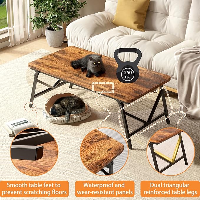 Folding Coffee Table, No Assembly Low Coffee Table, Floor Table Desk for Sitting on The Floor, Portable Floor Table for Living Room, Home, Caravan and use, 31.5L‘ x 15.8W’ x 15.8H’