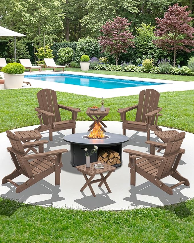 SERWALL Folding Outdoor Side Table Set of 6, Adirondack End Table, Brown