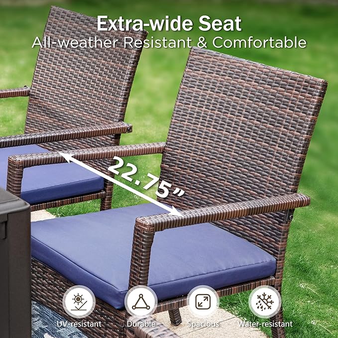 PHI VILLA 9 Piece Outdoor Dining Set for 8, Expandable Rectangular Metal Dining Table & Rattan Wicker Chairs with Cushions, Large Dining Furniture Set for Patio, Deck, Yard