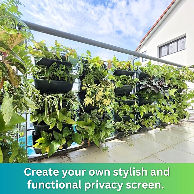 Maxona Black Color Vertical Garden Planter - 4 Pack, 13 inch Wall Mounted Planter for Patio Outdoor Decor, Home Plastic Pot Balcony Plant Vegetable Fruit Herb Hanging Pocket Holder Flowerpot