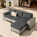 ovios 4-Piece Patio Furniture Set with L-Shape Sofa Chaise, Outdoor Sectional Couch Comfy Cushions, Modern Modular Wicker Rattan Conversation Set, Black