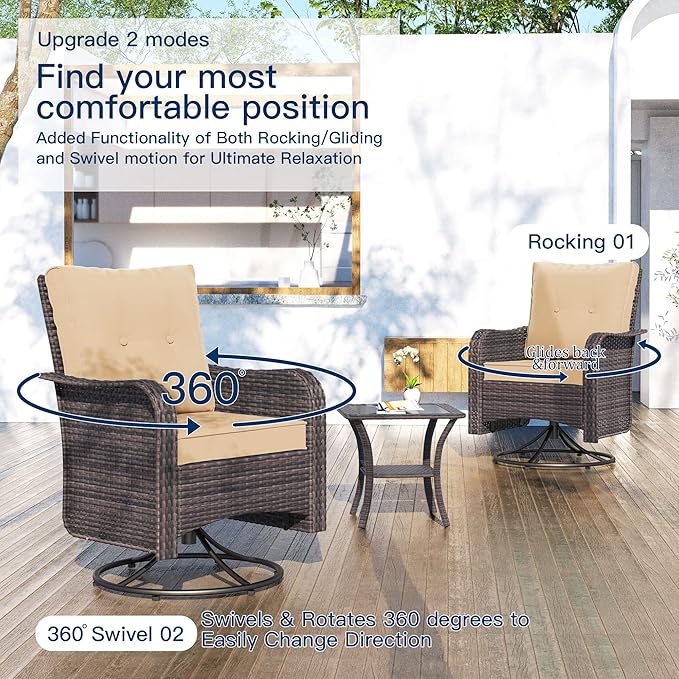 Kullavik 13 Pieces Outdoor Patio Furniture Set,PE Wicker Rattan Sectional Sofa Patio Conversation Sets with 43" 55000BTU Gas Propane Fire Pit Table,Swivel Rocking Chairs Set,Sand