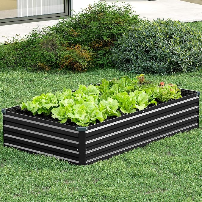 Vengarus 2 Pack 12x4x1FT Galvanized Raised Garden Bed Kit, Outdoor Metal Planter Box for Vegetables, Rectangular Steel Container, Easy Assembly (Black)