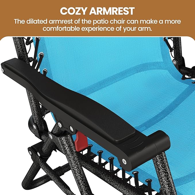 Yaheetech Zero Gravity Recliners Outdoor Adjustable Folding Reclining Lounge Chairs w/Pillows, Cup Holder Trays and Carry Strap for Patio Backyard Beach Light Blue Set of 2