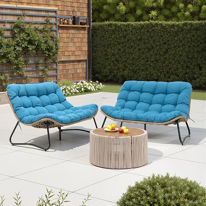 Crestlive Products Outdoor Loveseat 2PCS, Patio Conversation Set, All-Weather Boho Rattan Patio Furniture with Soft Cushion for Balcony, Poolside, Backyard (Without Table)