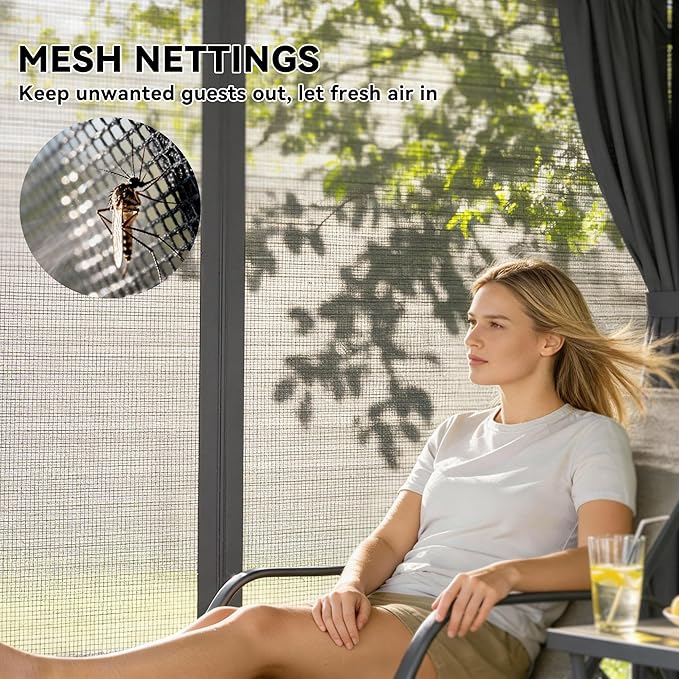 Outsunny 10' x 12' Outdoor Patio Gazebo, Heavy Duty Gazebo Canopy Shelter with Double Roof, Curtains, Netting, Steel Frame, UPF30+ Protection, Ceiling Hooks for Lawn, Backyard, Deck, Dark Gray