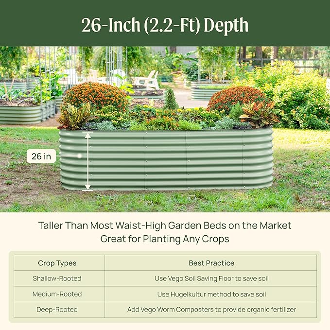 Vego garden 26" Extra Tall Raised Garden Bed Kits, 4 in 1 Modular Raised Planter Box for Vegetables Flowers Fruits Oval Metal Raised Garden-Modern Gray