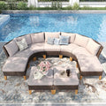 PHI VILLA 7-Piece Wicker Patio Furniture Set, Outdoor Half-Moon Curved Sectional Sofa with Thick Beige Cushions, 4 Ottomans, Large Conversation Seating for Garden or Backyard