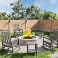 GarveeLife Poly Lumber Rocking Chair Outdoor Set of 4 with 2 Side Table - HDPE High Back Porch Rocker Chairs for Adults - All Weather Resistant Furniture for Patio - Gray