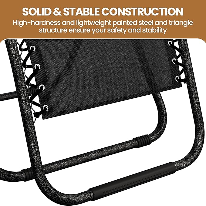 Yaheetech 26" Zero Gravity Recliners Outdoor Adjustable Folding Reclining Lounge Chairs w/Pillows, Cup Holder Trays and Carry Strap for Patio Backyard Beach New Black Set of 2