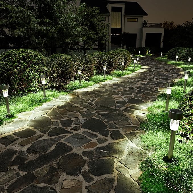 SOLPEX 24 Pack Solar Outdoor Lights Pathway, Stainless Steel Solar Lights Outdoor Waterproof,LED Landscape Lighting Solar Walkway Lights for Landscape/Patio/Lawn/Yard/Driveway-Warm White
