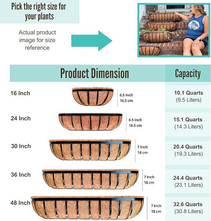 LaLaGreen Deck Railing Planter Box - 2 Pack, 36 Inch Large Wall Planters for Outdoor Plants, Window Flower Boxes Attach House with Coco Liners Metal Horse Troughs Fence Balcony Patio Porch Over Rail