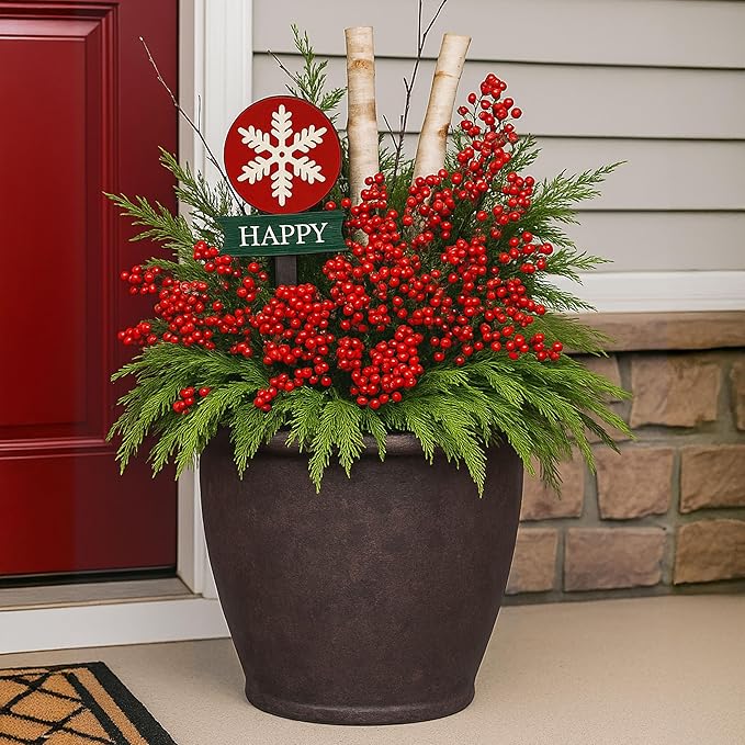 Sunnydaze 24-Inch Anjelica Large Plastic Pot for Plants - Outdoor Double-Walled Large Plastic Planter with Drillable Drainage Holes - Rust - 2pk