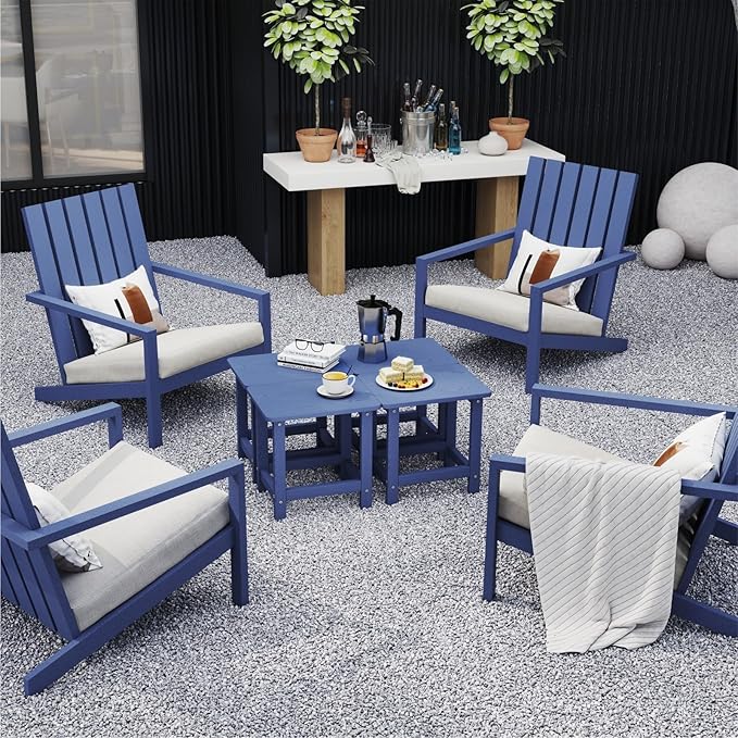 Weatherproof Outdoor Side Table, HDPE Small Outdoor Table for Adirondack, 16.6-Inch Patio Square End Tables for Garden, Backyard, Porch, Deck, Balcony, Poolside (Navy Blue)