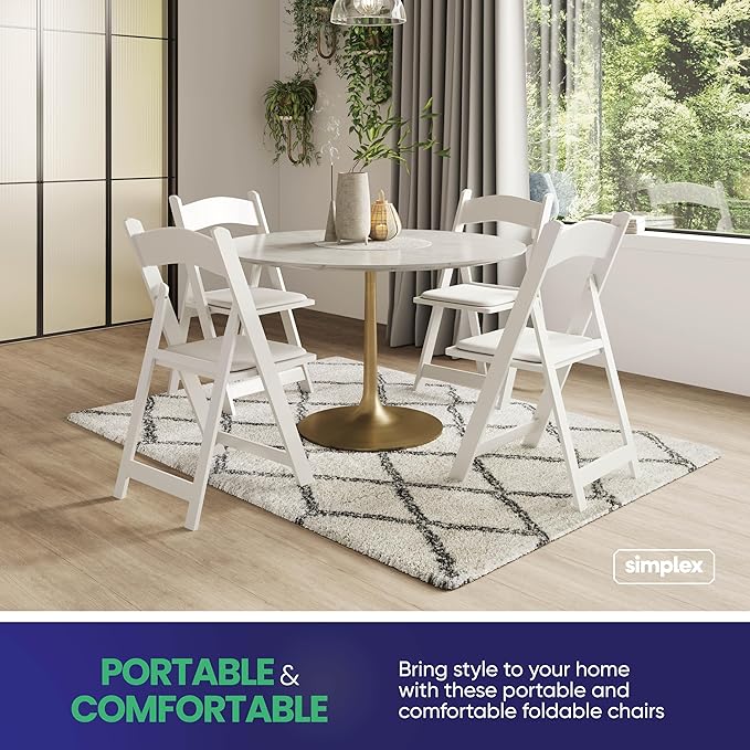 SIMPLEX 100 White Resin Stackable Chairs - Comfortable White Foldable Chair - Folding Chairs with Padded Seats - Indoor/Outdoor Folding Chairs for Events - Lightweight Foldable Chairs. (Set of 100)