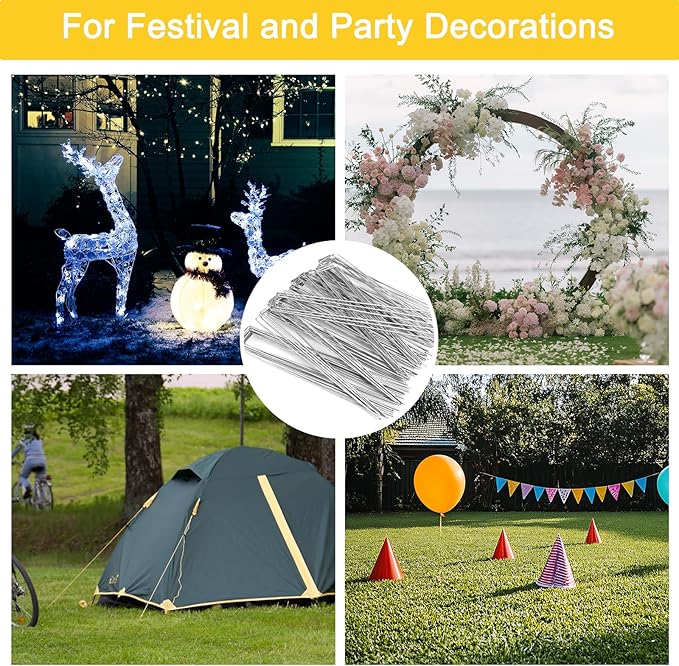 HongWay 120 Pack Landscape Staples 8 Inch, Galvanized Garden Stakes Tent Stakes Heavy Duty 11 Gauge Landscaping Fabric Pins Yard Ground Staples for Lawn, Turf, Fence, Outdoor Decorations