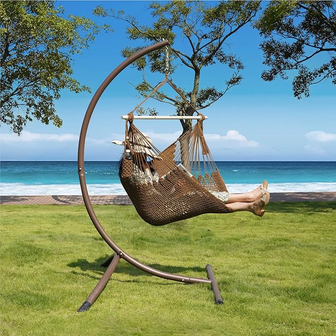 Lazy Daze Hammocks Chair Caribbean Hanging Rope Swing Chair, 40" Removable Steel Spreader Bar with Anti-Slip Rings, Soft-Spun Cotton Rope for Indoor/Outdoor Backyard & Living Room, Max 500 LBS, Tan