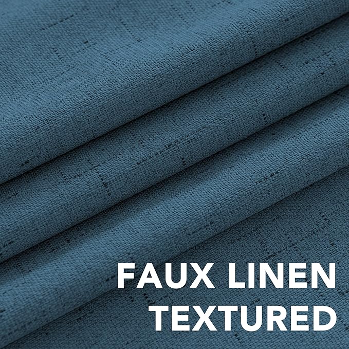 H.VERSAILTEX Linen Blackout Curtains Durable Thick Textured Linen Look 100% Blackout Patio Door Curtain Anti Rust Grommet Extra Wide Sliding Door Curtain Panel, Blue Sapphire, W100 x L108 inch