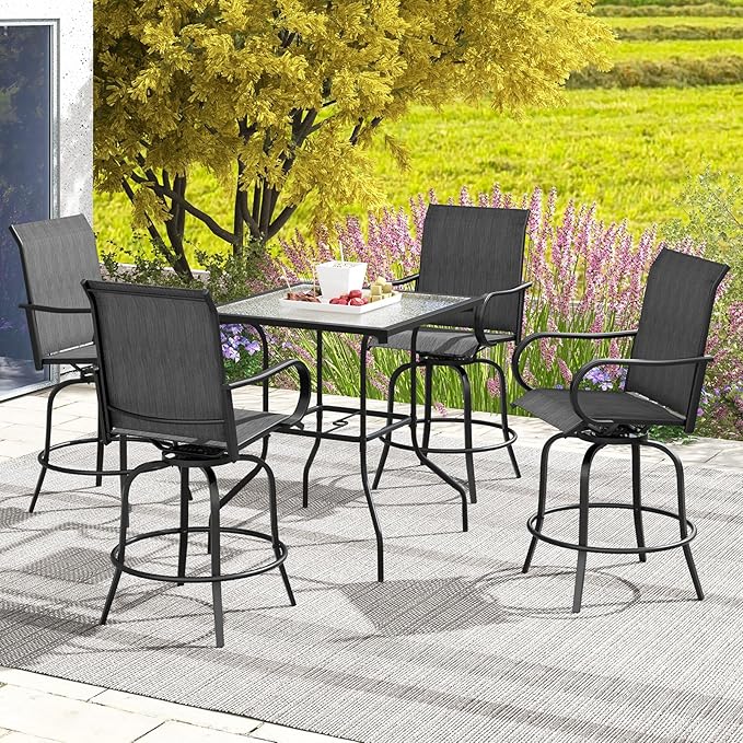 Giantex Set of 2 Swivel Outdoor Bar Stools, All-Weather Bar Height Patio Chairs, 330LBS Capacity, 360 Rotating Outside Bar Chairs with High Back Armrests, for Porch Yard Lawn Garden Pool (Black)