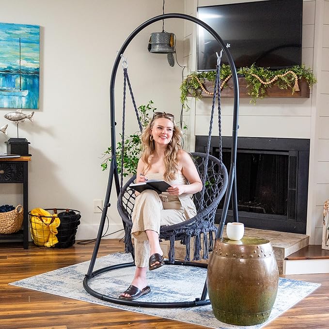 SUNCREAT Indoor Hammock Swing Chair with Stand, Hanging Chair Outdoor with Stand, 330 lbs Capacity, Patent Pending, Grey