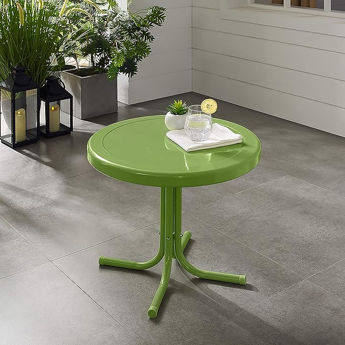 Crosley Furniture Griffith Weather Resistant Retro Metal Outdoor Side Table for Patio, Deck, Porch, Oasis Green