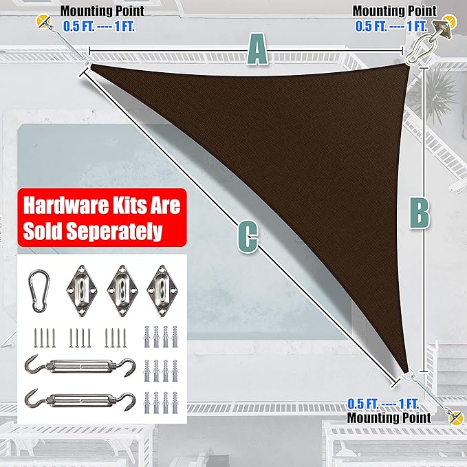 Amgo 20' x 20' x 28.3' Brown Right Triangle Sun Shade Sail UPF50+ Canopy Awning AGSLT, 95% UV Blockage, Water & Air Permeable, 200GSM Heavy Duty Commercial and Residential (We Make Custom Sizes)