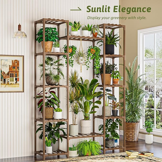 Plant Stand Indoor Outdoor 62.2“ Tall Plant Shelf Large Tiered Flower Stands for Multiple Display Wood Hanging Planter Holder for Living Room Garden Balcony Patio Decor