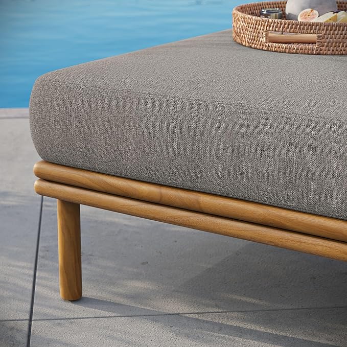 Modway Wren Teak Wood Outdoor Ottoman in Natural Driftwood