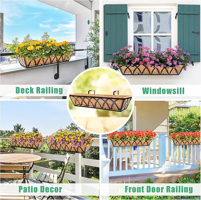 24in 2pcs Planter Box with Coco Liner, Rust-Resistant Metal Frame, Hydration and Drainage for Indoor or Outdoor Use