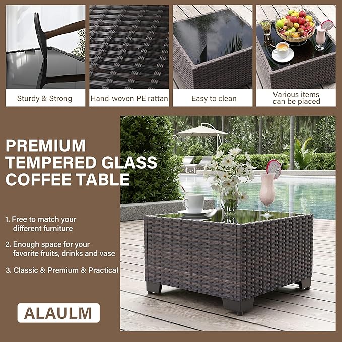 ALAULM Patio Furniture Set with Coffee Table, 14 Pieces Outdoor Sectional with Wide Seat and Thick Cushion, All Weather Wicker Rattan Conversation Set for Backyard, Garden, Deck, Grey