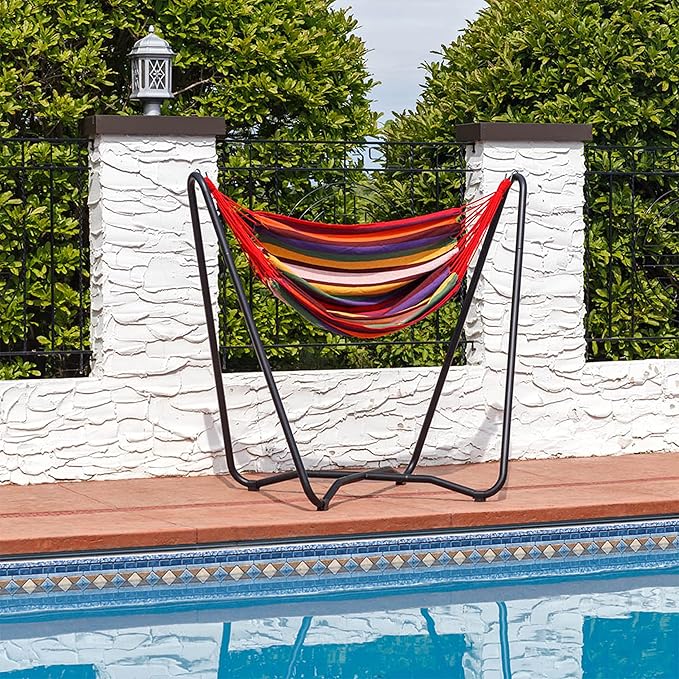 Sunnydaze Hanging Hammock Chair with Space-Saving Stand for Indoor or Outdoor Use - 330-Pound Capacity - Sunset