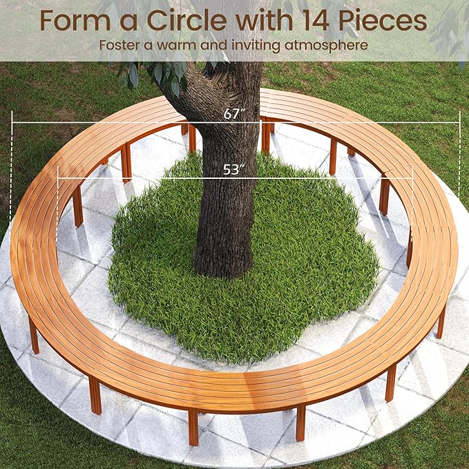 Tangkula Acacia Wood Outdoor Curved Bench Set of 4, Patio Garden Backless Fire Pit Bench with 1600 lbs Weight Capacity, Outside Seating Furniture for Front Porch, Deck & Backyard