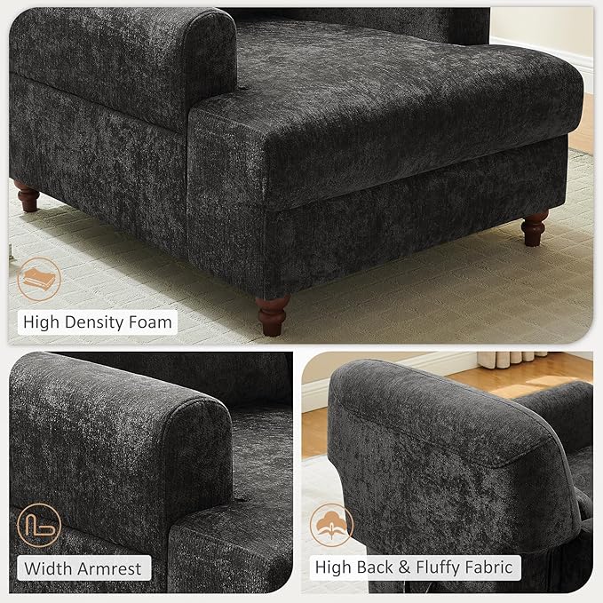 Chaise Lounge Chair Indoor with Adjustable Backrest, Oversized Accent Armchair for Living Room & Bedroom, Upholstered Mid-Century Reading Chair, Comfy Single Sofa Chair, Modern Living Room Chair