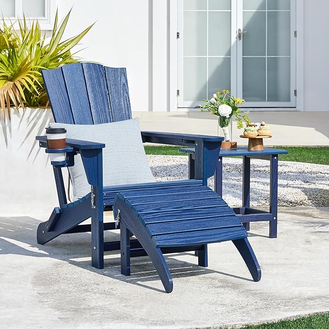Yaheetech Adirondack Ottoman Footrest for Adirondack Chair,HDPE All Weather Outdoor Folding Foot Stool for Porch, Backyard, Lawn, Navy Blue