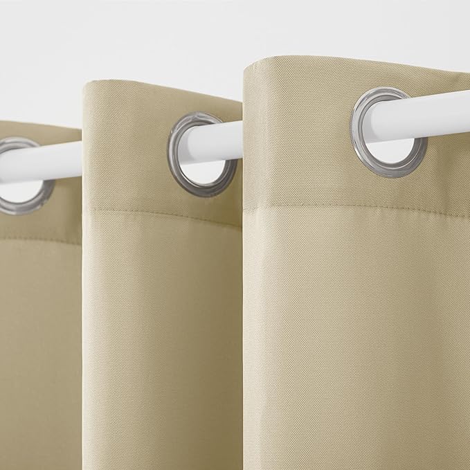 TOWN & COUNTRY BASICS Cabana Solid Heavyweight Indoor Outdoor Curtains, Light Filtering Opacity with Grommet Top, Water Repellent, 2-Pack Set, 54"x108", Natural