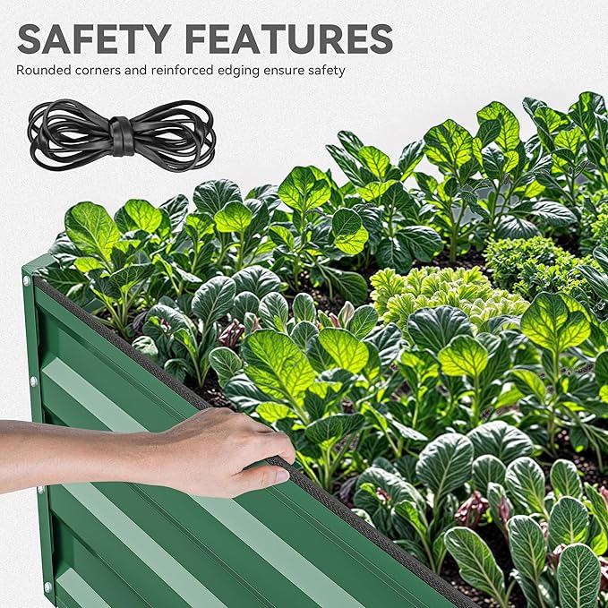 YITAHOME 96x48x12 in 2pcs Galvanized Raised Garden Bed Kit, Large Metal Planter Box with Gloves, Safety Rubber & Support Rod, Outdoor Flower Bed for Plants Vegetables, Green