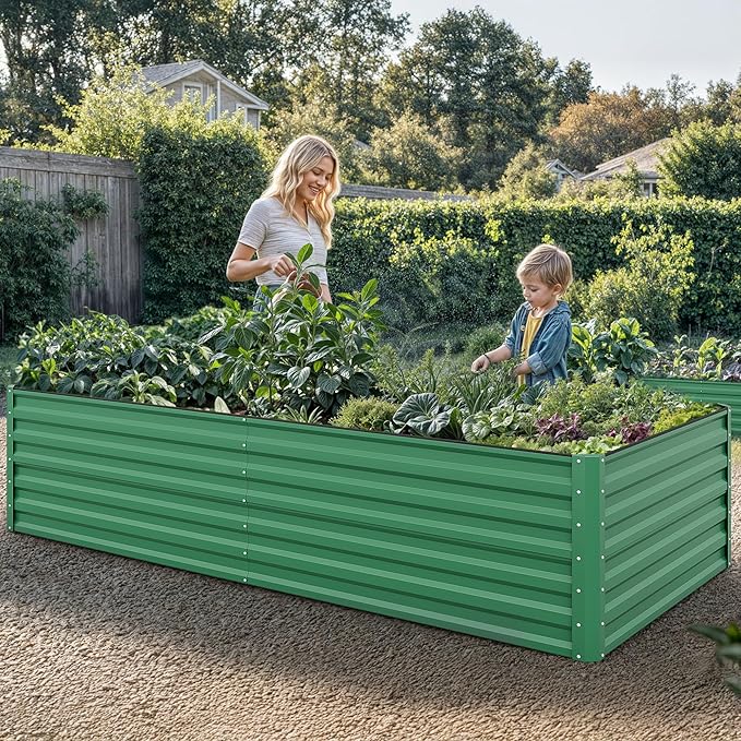 YITAHOME 96x48x24 in 2pcs Galvanized Raised Garden Bed Kit, Large Metal Planter Box with Gloves, Safety Rubber & Support Rod, Outdoor Flower Bed for Plants Vegetables, Green