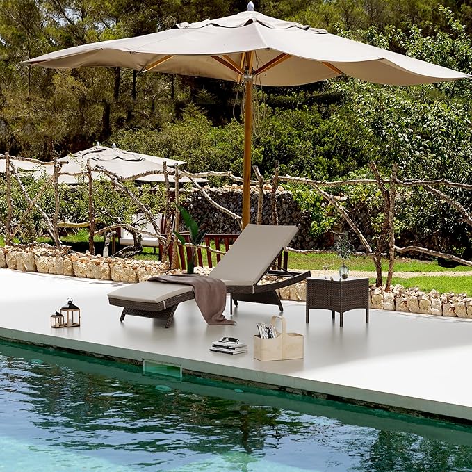 Pamapic Patio Chaise Lounge Set 2 Pieces，Patio Lounge Chair with Adjustable Backrest and Removable Cushion, Outdoor Pool Lounge Chair Set for Patio Poolside Backyard Porch