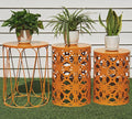 HFHOME Set of 3 Metal Outdoor Side Table, Nesting Round Coffee Table for Indoor Outdoor, Heavy Duty End Tables Plant Stand Living Room Garden Stool - Orange