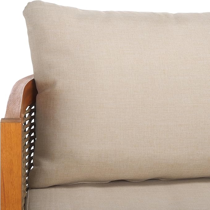 SAFAVIEH Outdoor Collection Amanda Natural Acacia Solid Wood/Taupe Cushion 3-Seater Sofa