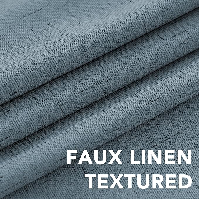H.VERSAILTEX Linen Blackout Curtains 108 Inches Long 100% Blackout Thermal Insulated Textured Linen Look Curtain Draperies Anti-Rust Grommet, Energy Saving with White Liner, 2 Panels, Stone Blue