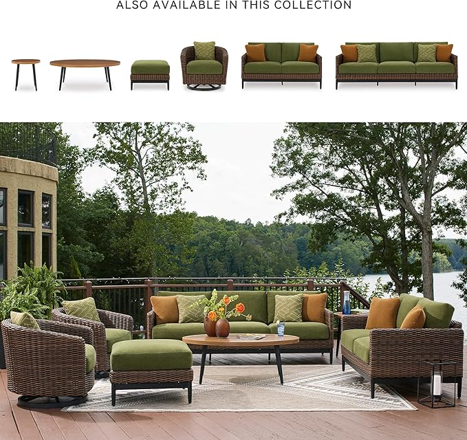 Signature Design by Ashley Horizon Hall Casual Outdoor Weather Resistant Swivel Lounge Chair with Removable Cushion, Green & Dark Brown