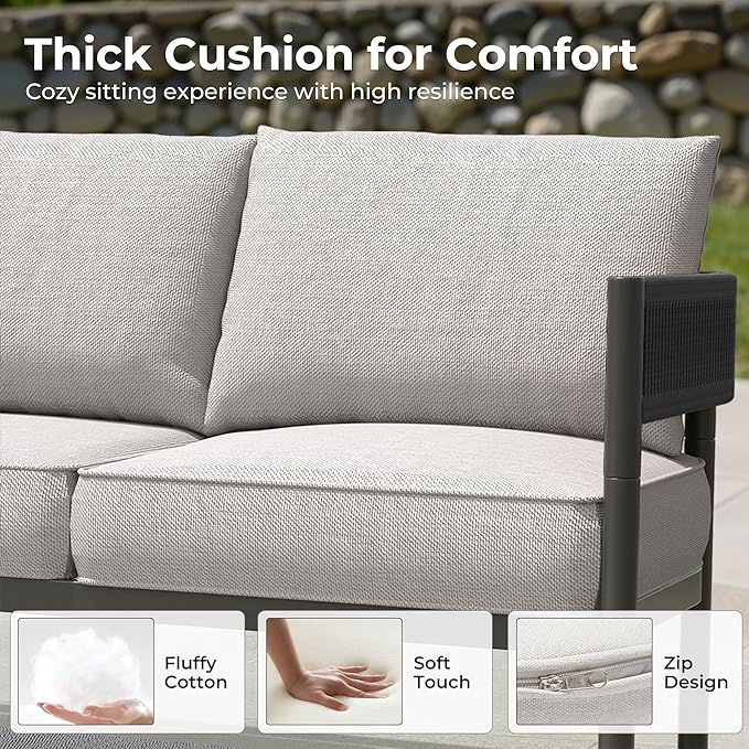 Grand patio 6-Piece Outdoor Furniture Set, 7 Seats Wicker Sofa Conversation Set with 3-Seat Couch, Thick Cushions and Coffee Table, for Backyard, Balcony, Garden (Beige)
