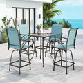 MFSTUDIO 5 Piece Outdoor Swivel Bar Set, Outdoor Bar Table and Chairs Set, Patio High Top Table and Chairs, Patio Dining Set Bar Height Table with 4 Chairs, Turquoise Blue