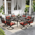 Sophia and William Swivel Outdoor Patio Dining Set for 8, Outdoor Table and Chairs, Removable Seat Cushions, Black 37" Patio Dining Table,Red