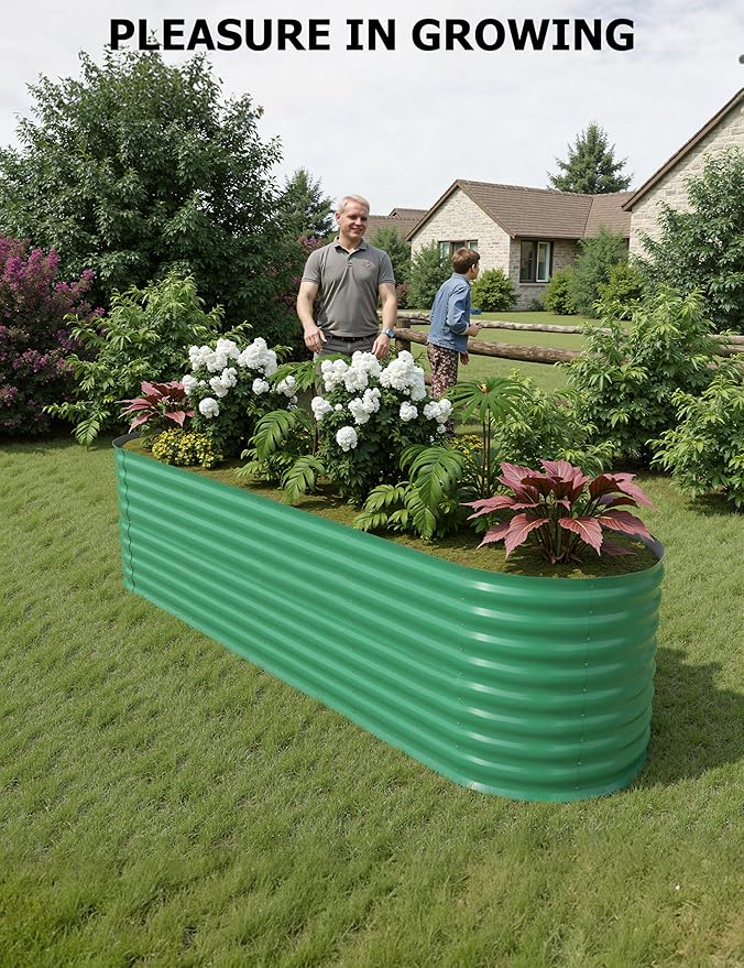 GarveeLife 8x2x2 ft Galvanized Raised Garden Bed - 24“ Tall Metal Planter Box for Vegetables, Flowers, Herbs, Rust-Resistant Outdoor Garden Box, Easy Assembly Raised Beds for Gardening, Green