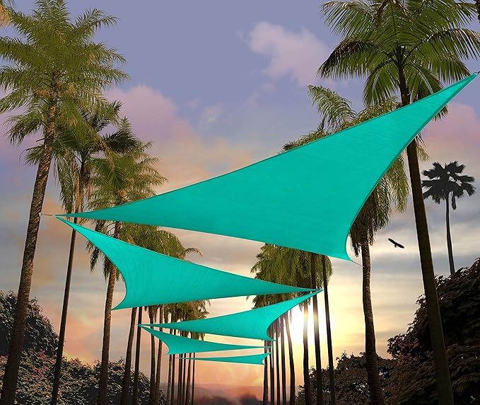 Amgo Custom Size 18' x 18' x 18' Turquoise Triangle Sun Shade Sail UPF50+ AGTAPRT12, Order to Make Canopy Awning, 95% UV Blockage, Water & Air Permeable, Commercial Standard (We Customize)