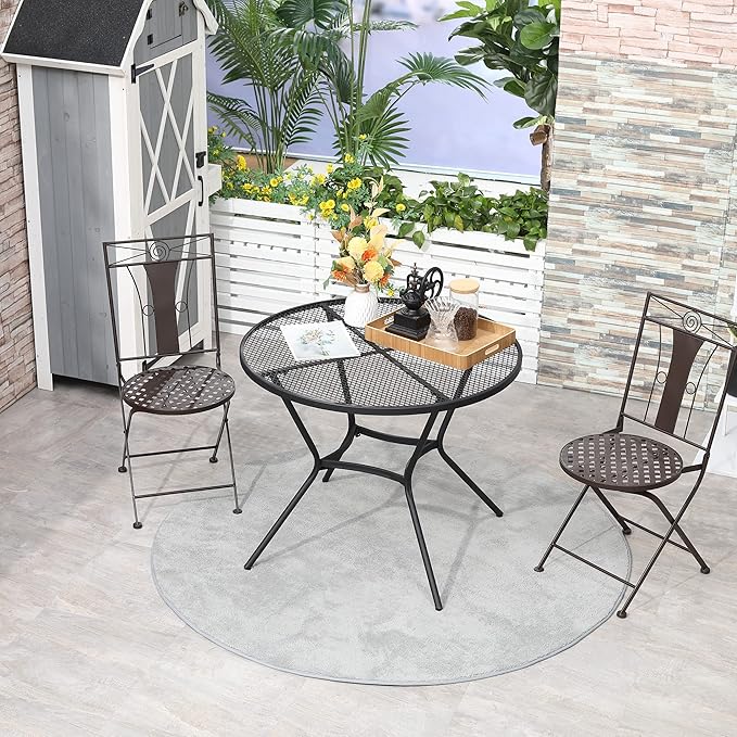 Outsunny 35" Round Outdoor Patio Bistro Dining Table, French Cafe Style, Conversation Space, Fast Drying Metal Mesh Tabletop for Garden, Backyard, Poolside, Black