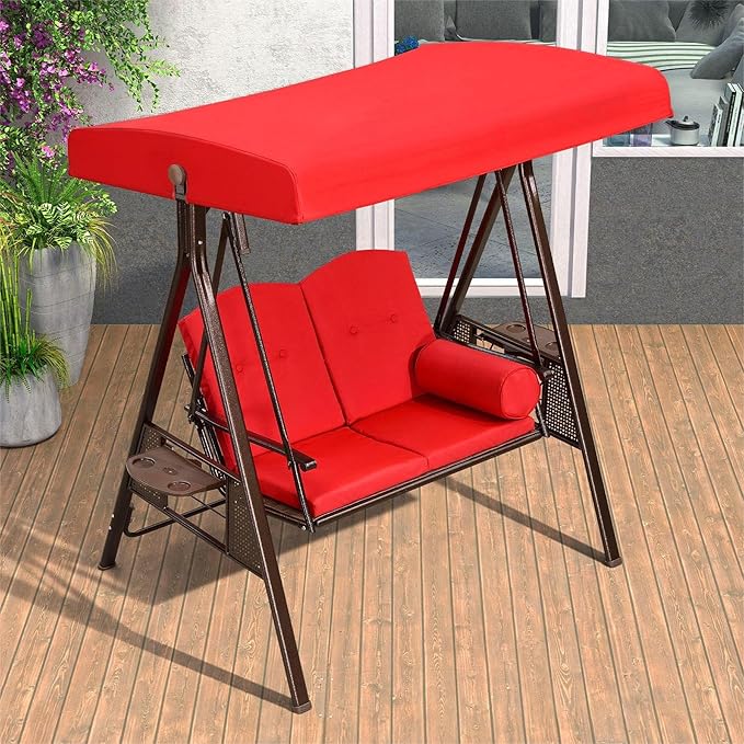 PURPLE LEAF 2-Seat Deluxe Outdoor Patio Porch Swing with Weather Resistant Steel Frame, Adjustable Tilt Canopy, Cushions and Pillow Included, Terra